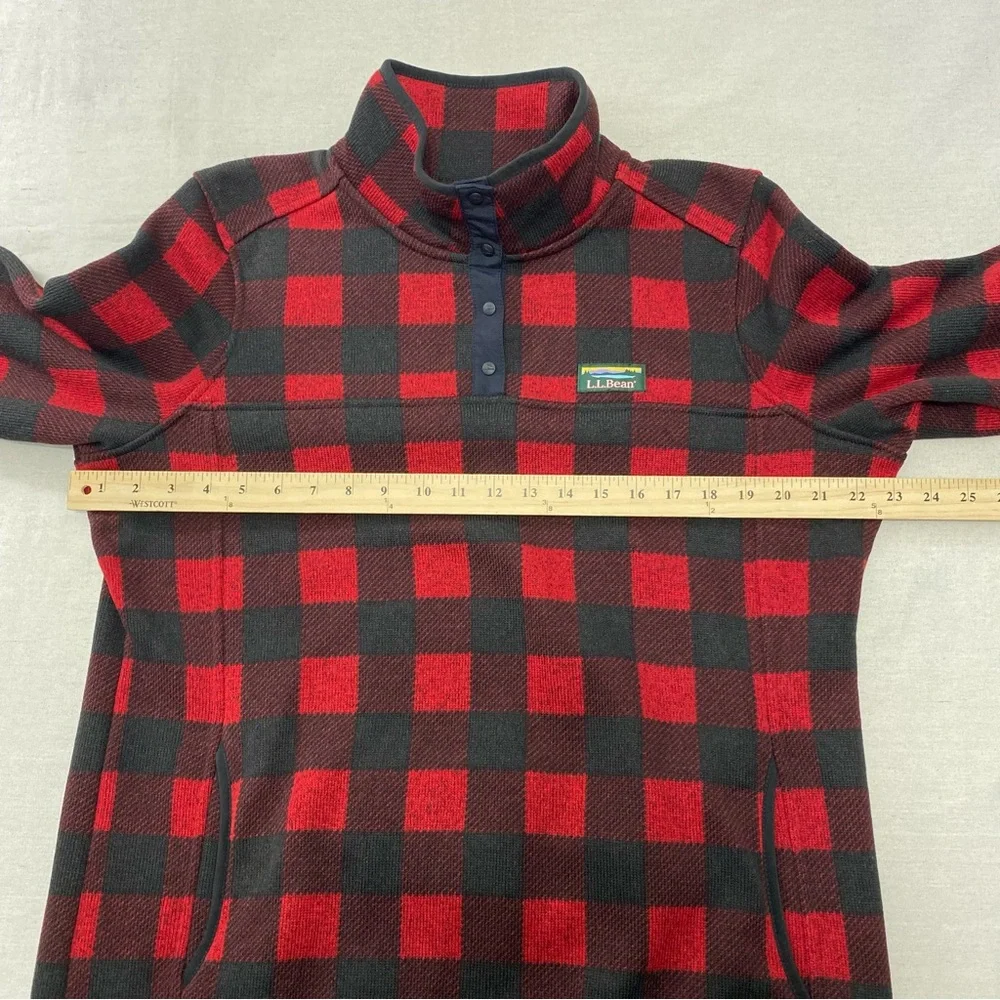 LL Bean Snap Fleece Sweater Women's Pullover Buffalo Plaid Size Large 500757 EUC - Picture 7 of 9